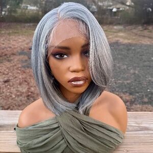 Mixed gray bob HD lace side part wig
